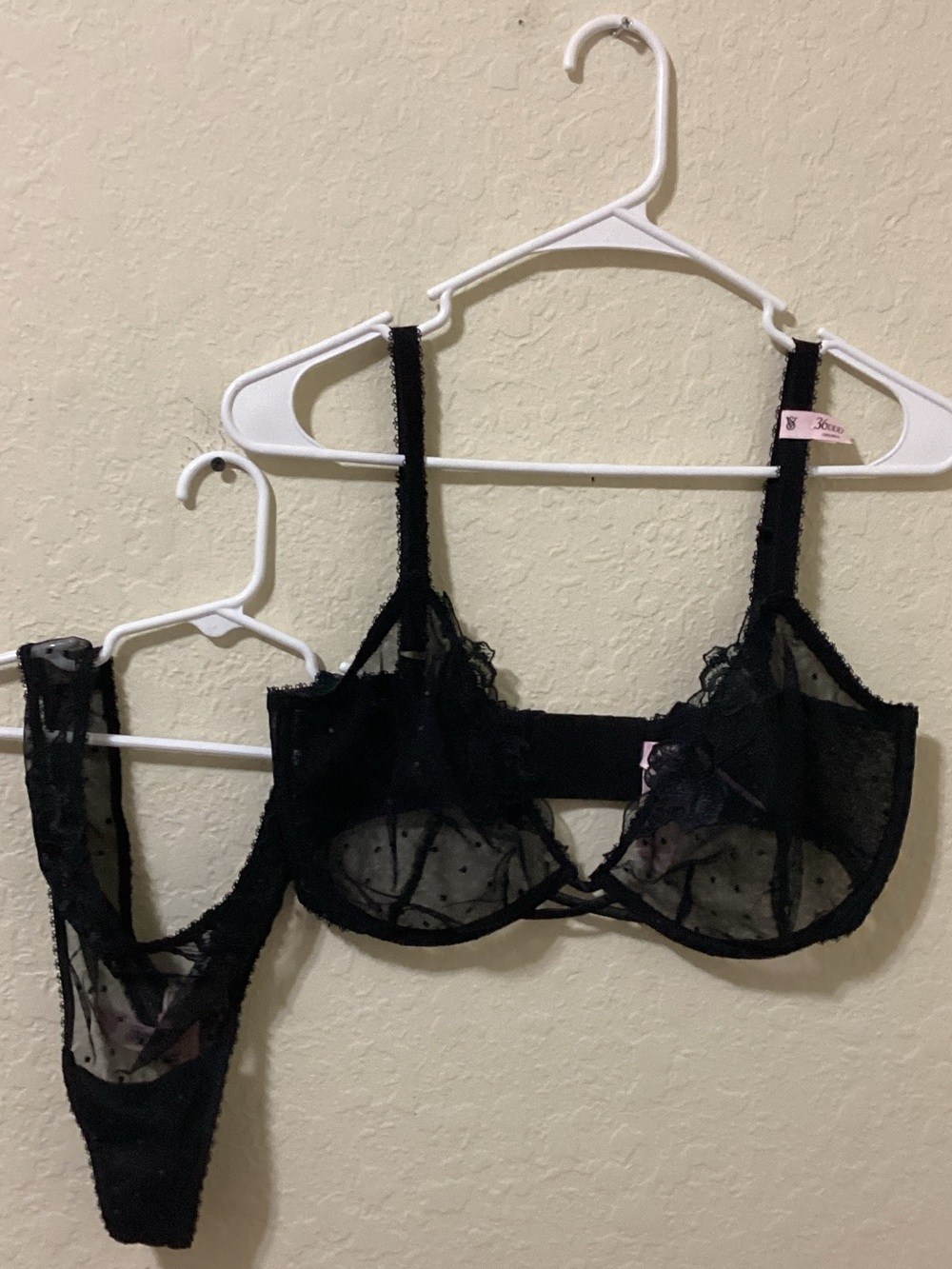 Victoria's Secret Black Sheer Lace Underwire Bra & Bikini Set